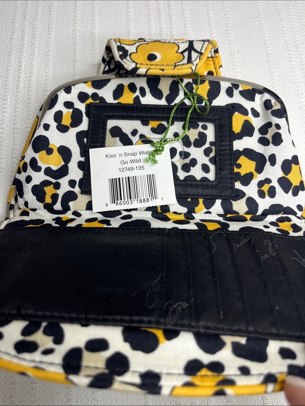 Vera Bradley Go Wild Kiss 'n Snap Wallet - Yellow, Black & White Leopard retired - Picture 5 of 14
